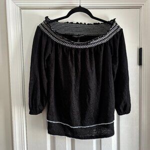 WHBM Off Shoulder Cotton Blend Blouse - Black & White Size S
